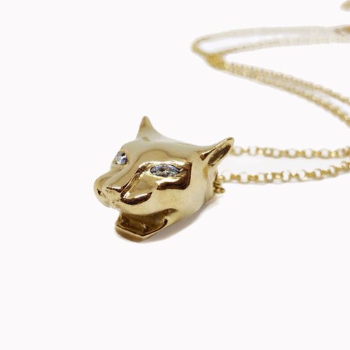 Gold Panther Necklace with White Diamonds