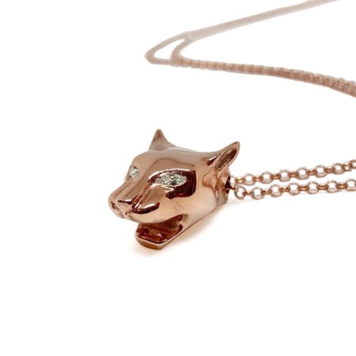 Rose Gold plated Panther Necklace with White Topaz