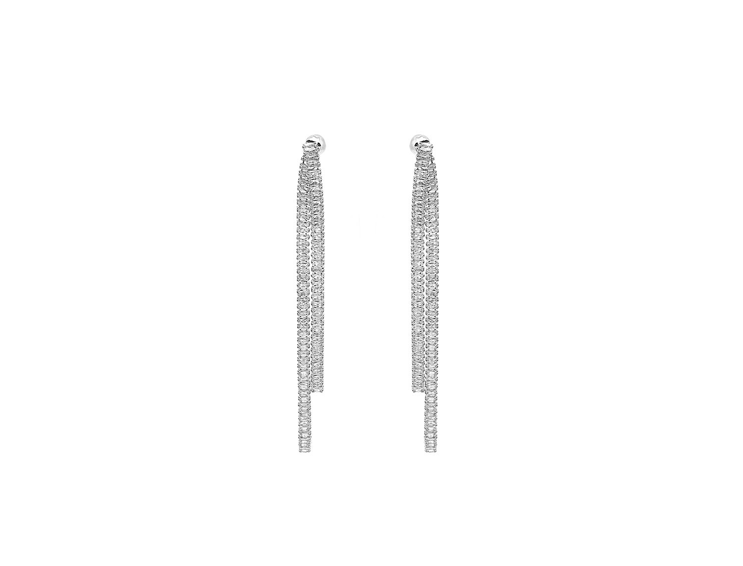 Sparkling Pave Diamond Drop Double Earrings Silver Plated - Adema