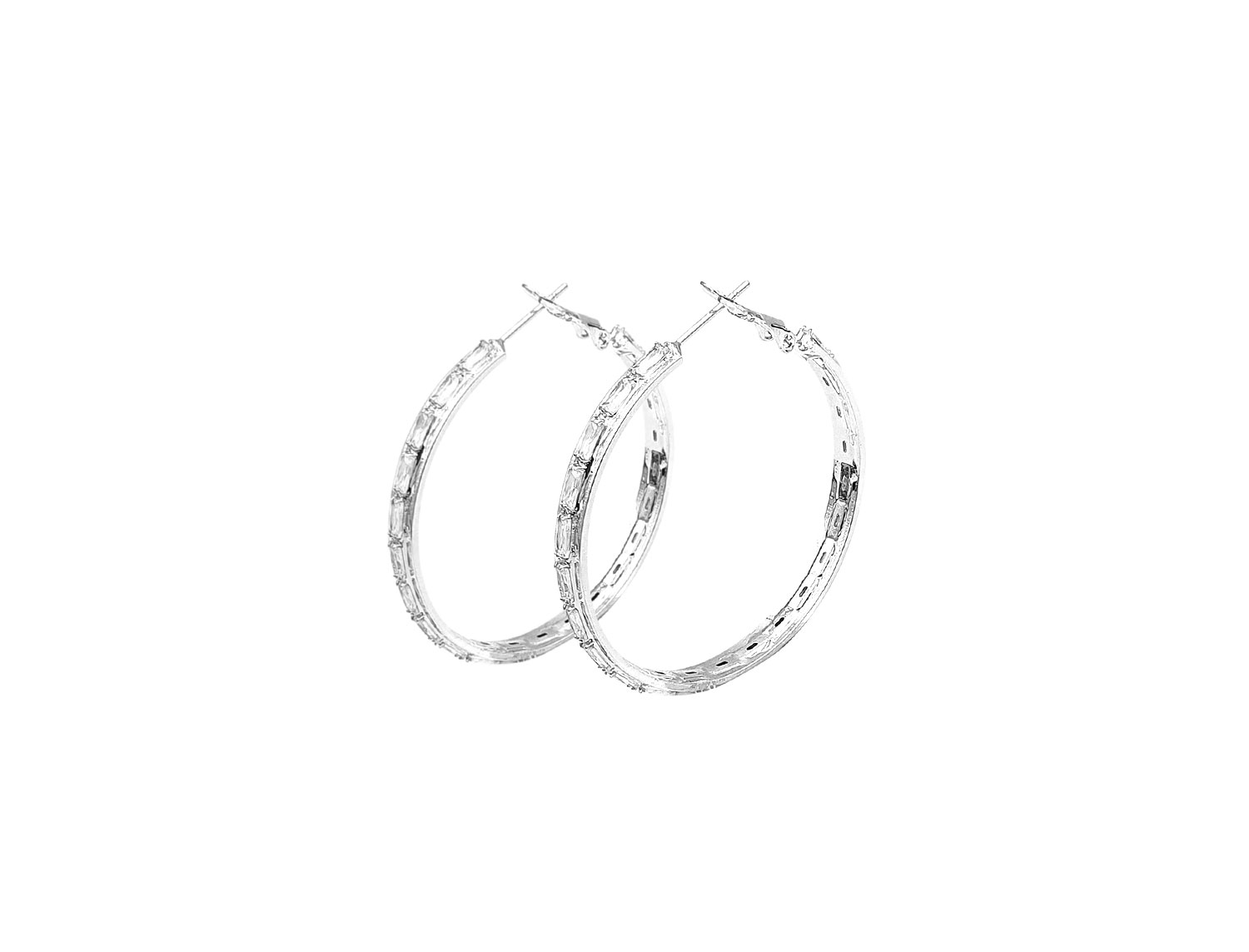 Sparkling Diamond Big Hoop Earrings Silver Plated - Adema