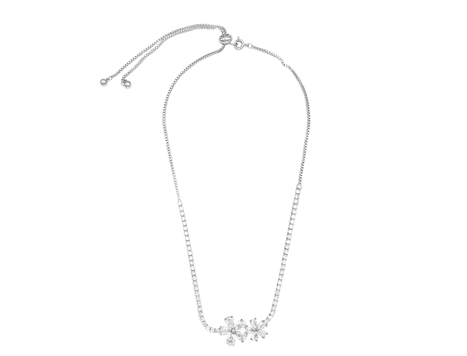 Sparkling Dimond Flowers Choker Silver Plated - Adema