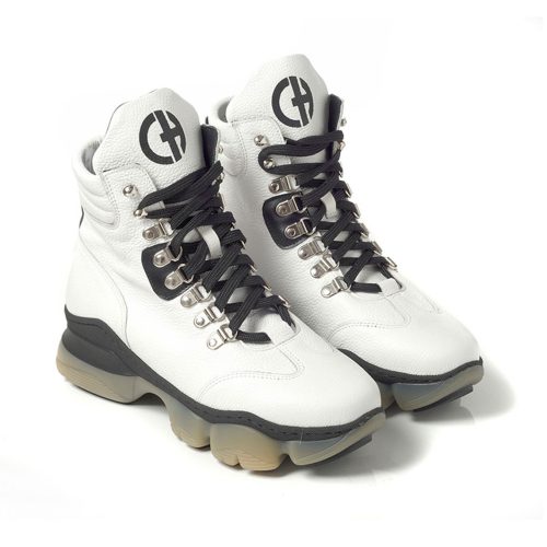 Hiking boots in white leather Hight: 3cm Normal fit Made in Greece