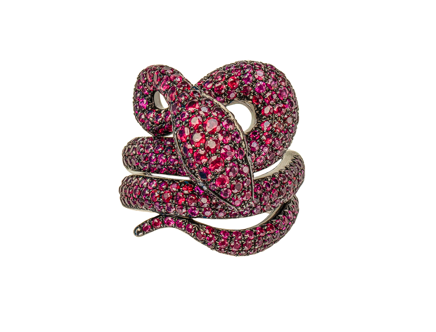 Rubies and Black Diamonds Snake Ring - Stefere