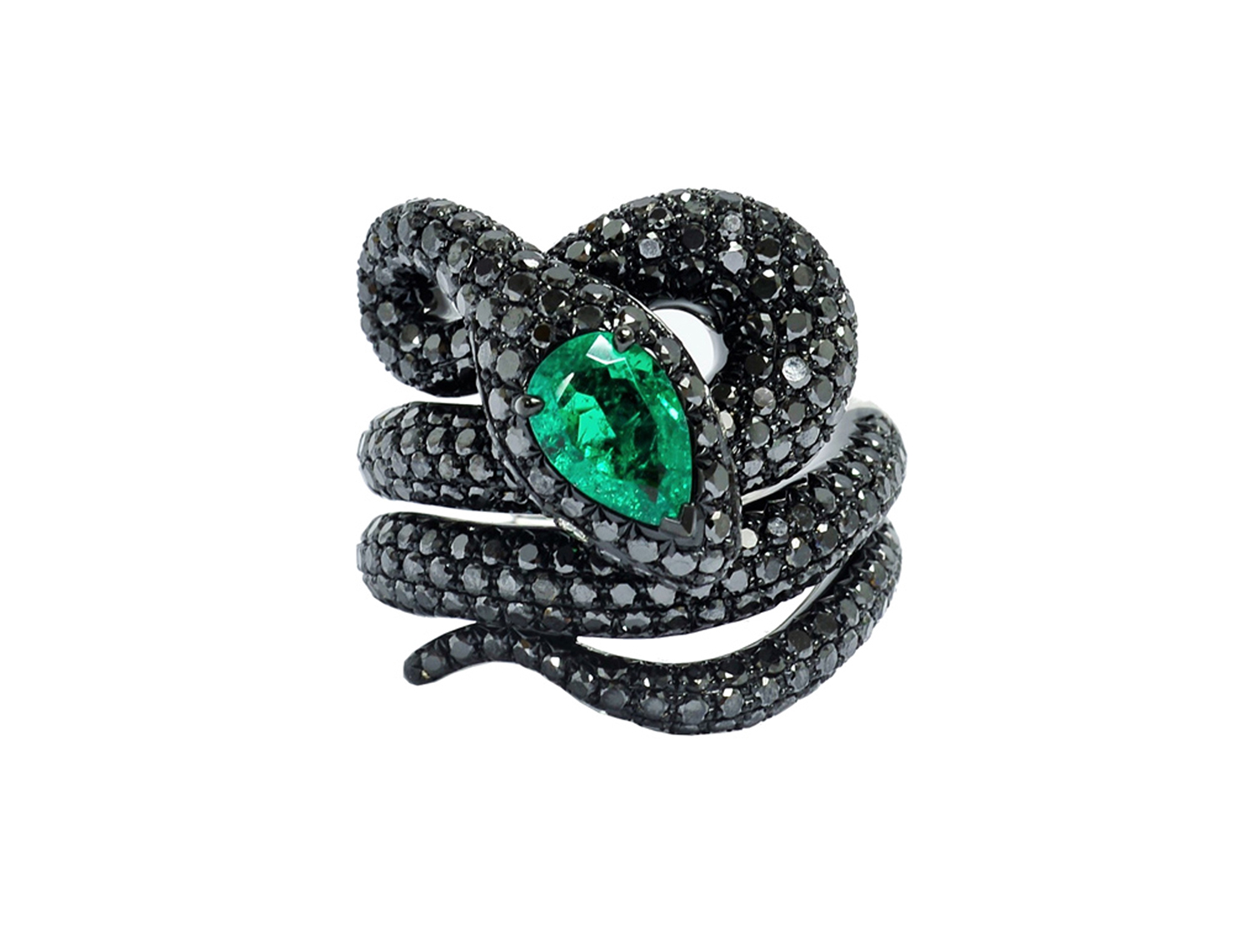 Black and White Diamonds, Blue Sapphire Snake Ring - Stefere
