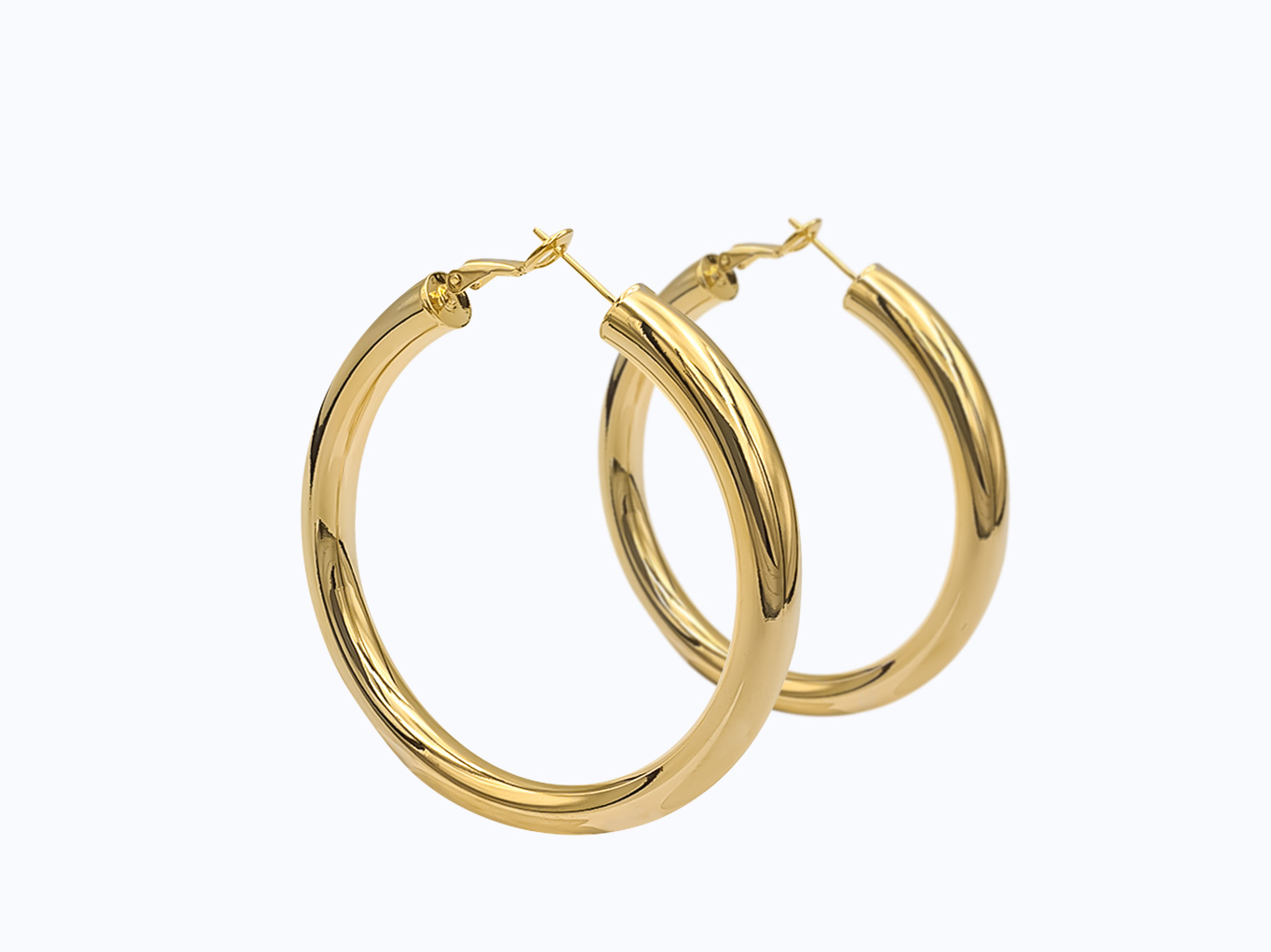 Gold Plated Thick Hoop Earrings 6cm - Adema