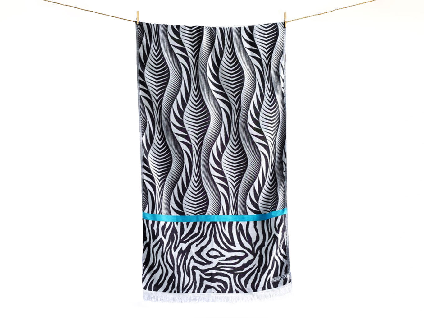 Oia Beach Towel Black and Turquoise - AELIAANNA