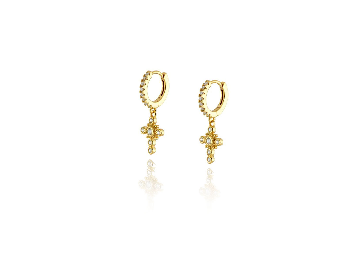 Sparkling Hoop Cross Earrings Gold Plated 1cm - ADEMA