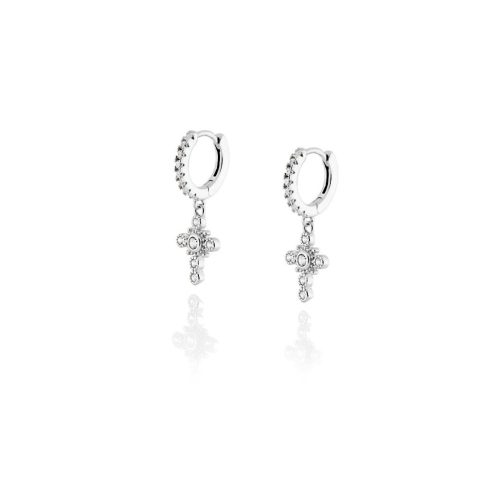 Sparkling Hoop Cross  Earrings Silver Plated 1cm - ADEMA
