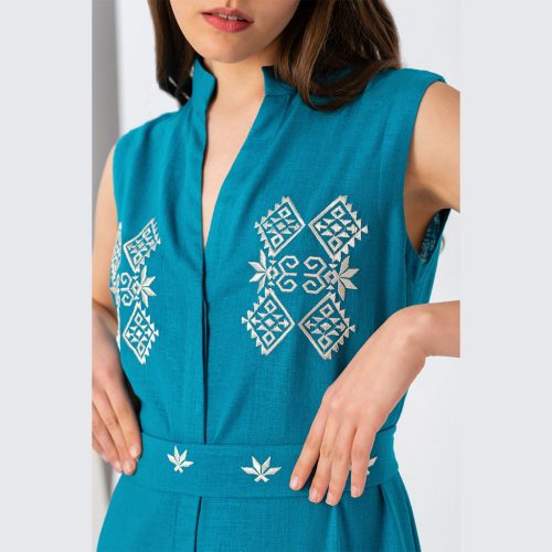 Petrol Midi Embroidered Dress - Elizabeth LaGre