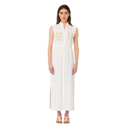 White Midi Embroidered Dress - Elizabeth LaGre