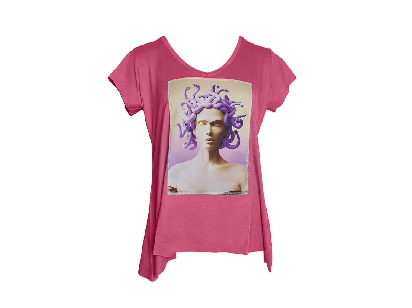 Medusa Pink V-Neck T-Shirt - Ripped Cotton