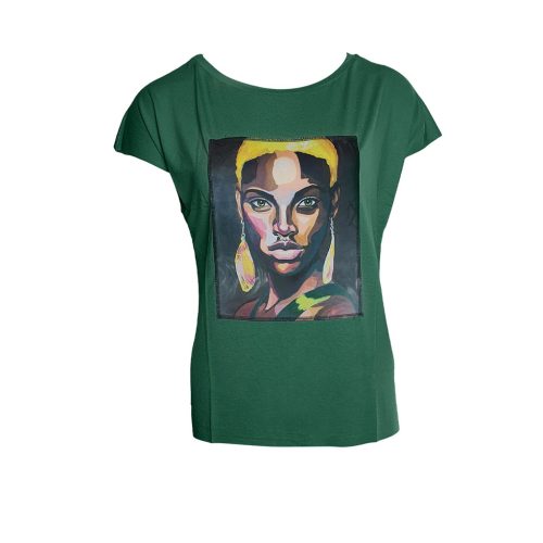 Lady Stamp Green -Shirt - Ripped Cotton