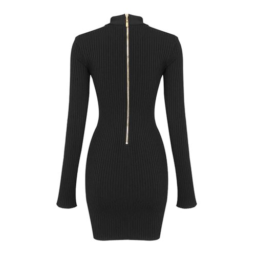 Long Sleeve Sexy Black Mesh Hollow Out Bodycon Mini Dress Rayon Bandage Evening Party Dress (5)